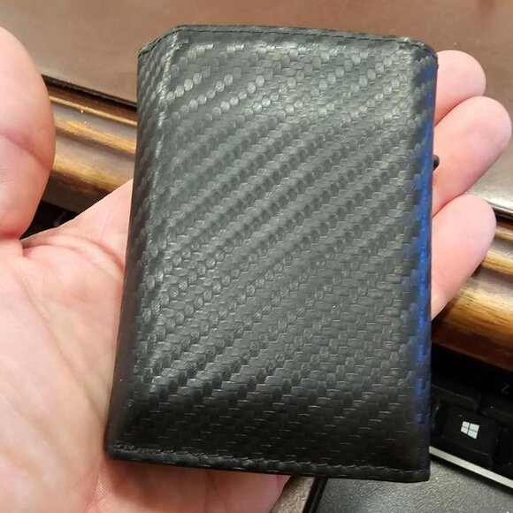 Mens Wallet Card Holder: Pop Up Aluminum Case, Genuine Leather, Smart, RFID - Picture 1 of 12